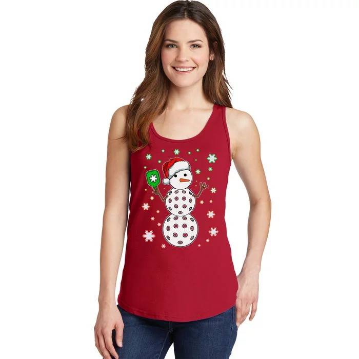 Christmas Winter Time Pickleball Snowman Ladies Essential Tank