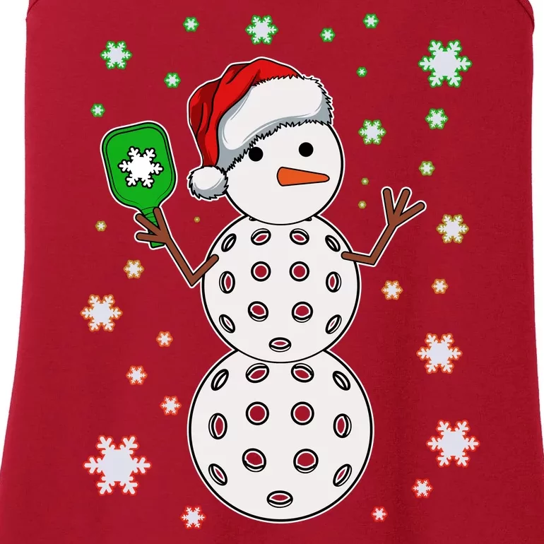 Christmas Winter Time Pickleball Snowman Ladies Essential Tank