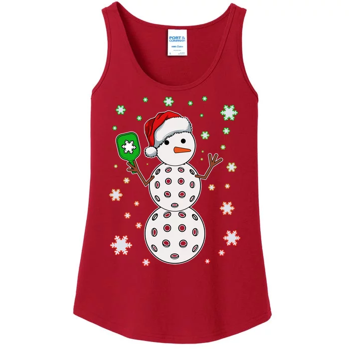 Christmas Winter Time Pickleball Snowman Ladies Essential Tank