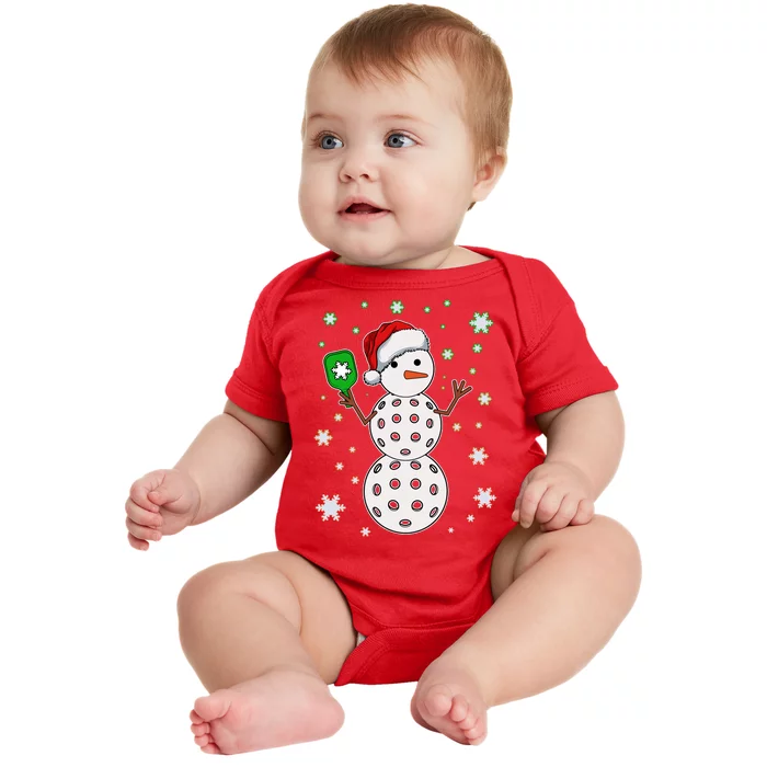 Christmas Winter Time Pickleball Snowman Baby Bodysuit