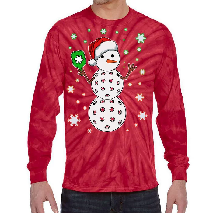 Christmas Winter Time Pickleball Snowman Tie-Dye Long Sleeve Shirt