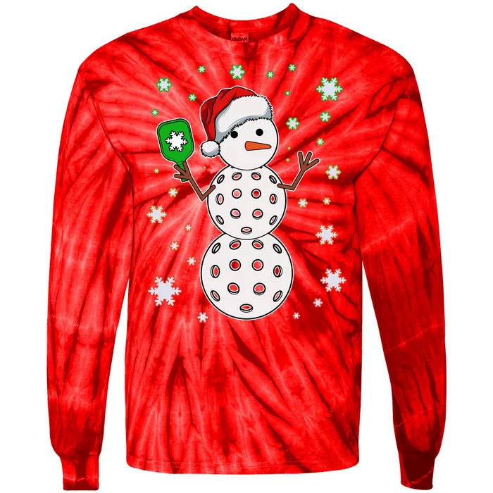 Christmas Winter Time Pickleball Snowman Tie-Dye Long Sleeve Shirt