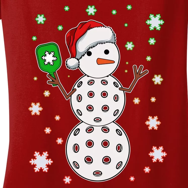 Christmas Winter Time Pickleball Snowman Women's V-Neck T-Shirt