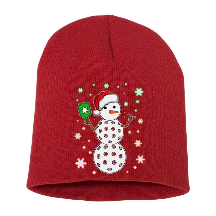 Christmas Winter Time Pickleball Snowman Short Acrylic Beanie