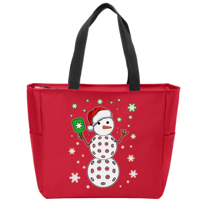 Christmas Winter Time Pickleball Snowman Zip Tote Bag