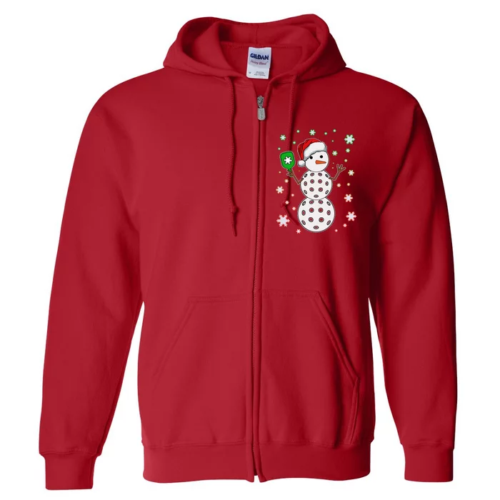 Christmas Winter Time Pickleball Snowman Full Zip Hoodie