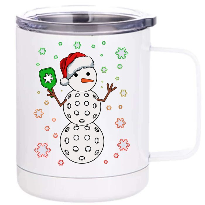 Christmas Winter Time Pickleball Snowman Front & Back 12oz Stainless Steel Tumbler Cup