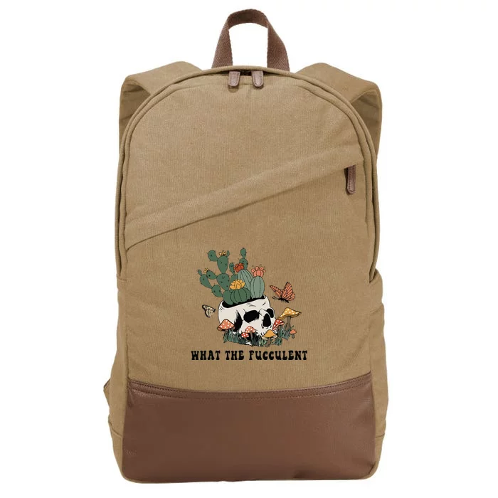 Cottagegore What The Fucculent Skull Cactus Succulent Cotton Canvas Backpack