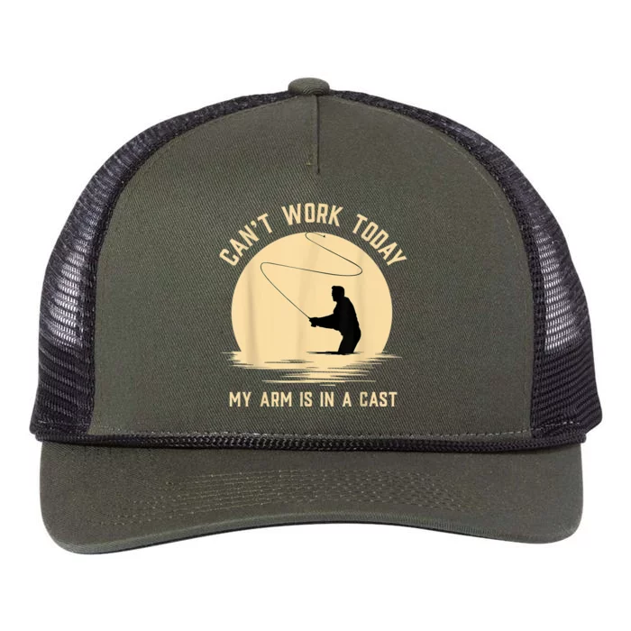 Can't Work Today My Arm Is In A Cast Funny Fly Fishing Retro Rope Trucker Hat Cap