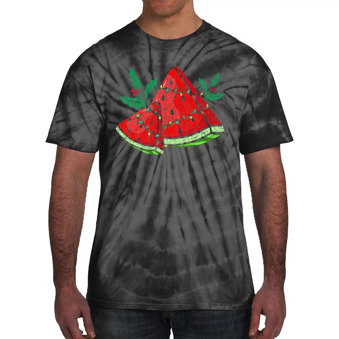 Christmas Watermelon Tropical Summer Christmas In July Tie-Dye T-Shirt