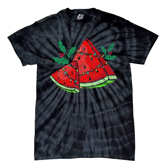 Christmas Watermelon Tropical Summer Christmas In July Tie-Dye T-Shirt