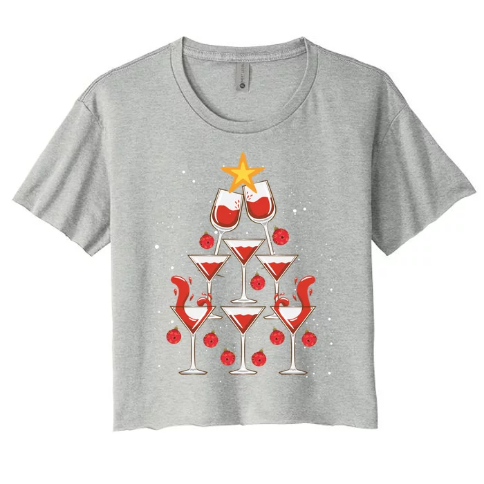 Christmas Wine Tree Funny Xmas Ing Party Wine Er Great Gift Women's Crop Top Tee