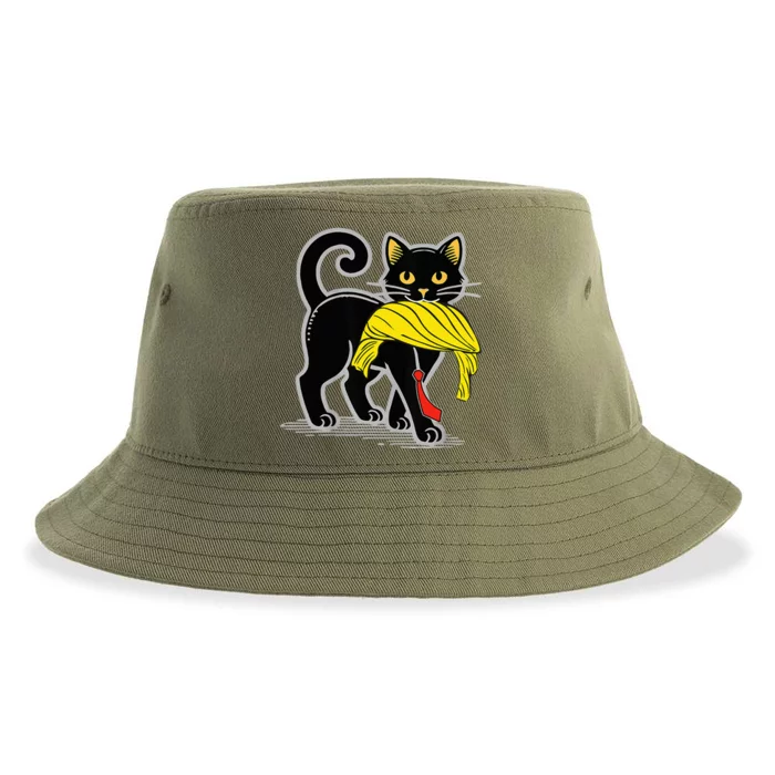 Cat With Trump Hair Us Flag Vote Kamala Harris 2024 Sustainable Bucket Hat