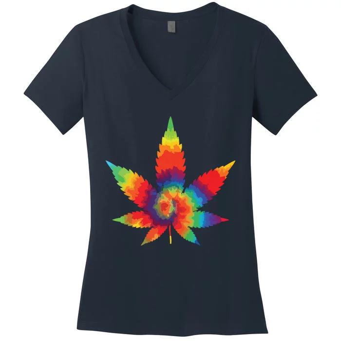 Cannabis Weed Tie Dye Hippie Stoner Gift Women's V-Neck T-Shirt