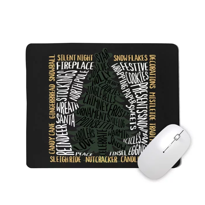 Christmas Words Tree Unique Holiday Design Mousepad