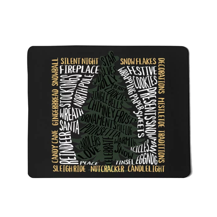 Christmas Words Tree Unique Holiday Design Mousepad