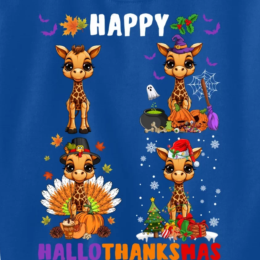 Cute Witch Turkey Santa Claus Giraffes Happy Hallothanksmas Gift Kids Sweatshirt