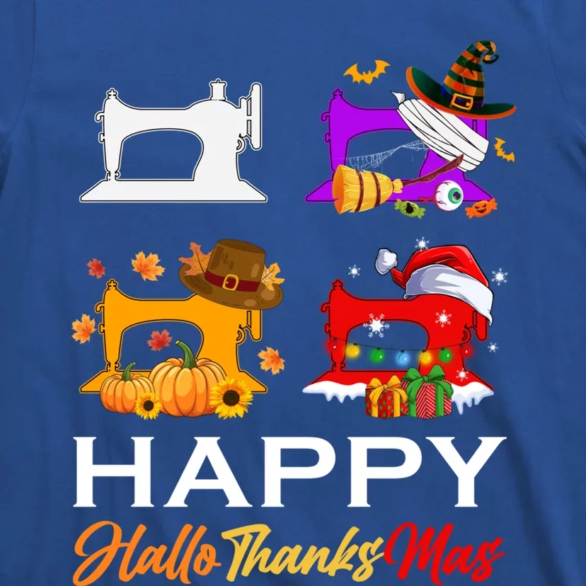 Cute Witch Turkey Santa Sewing Machines Happy Hallothanksmas Gift T-Shirt