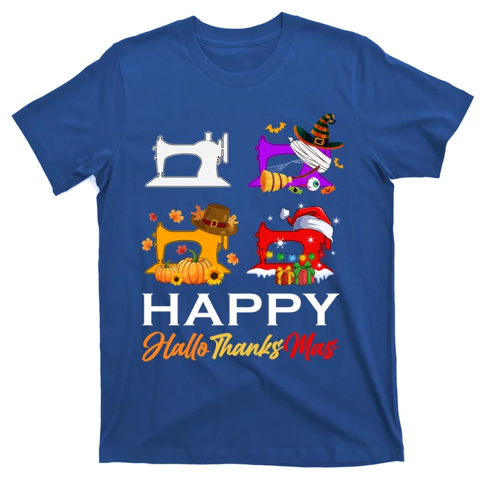 Cute Witch Turkey Santa Sewing Machines Happy Hallothanksmas Gift T-Shirt