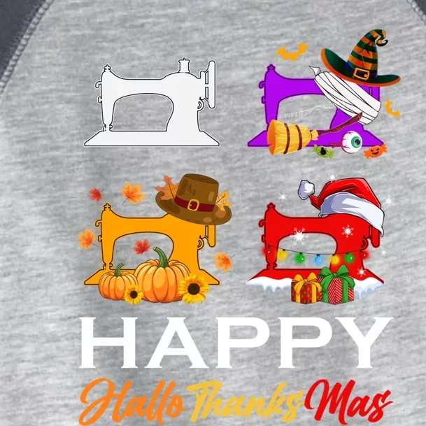 Cute Witch Turkey Santa Sewing Machines Happy Hallothanksmas Gift Toddler Fine Jersey T-Shirt