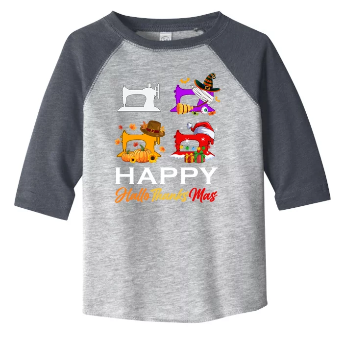 Cute Witch Turkey Santa Sewing Machines Happy Hallothanksmas Gift Toddler Fine Jersey T-Shirt