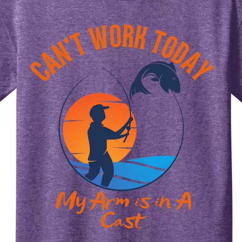 Can't Work Today My Arm Is In A Cast Funny Fishing Kids T-Shirt