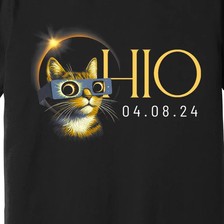 Cat Wearing Total Solar Eclipse Glasses 2024 State Ohio Totality April 8 2024 Premium T-Shirt