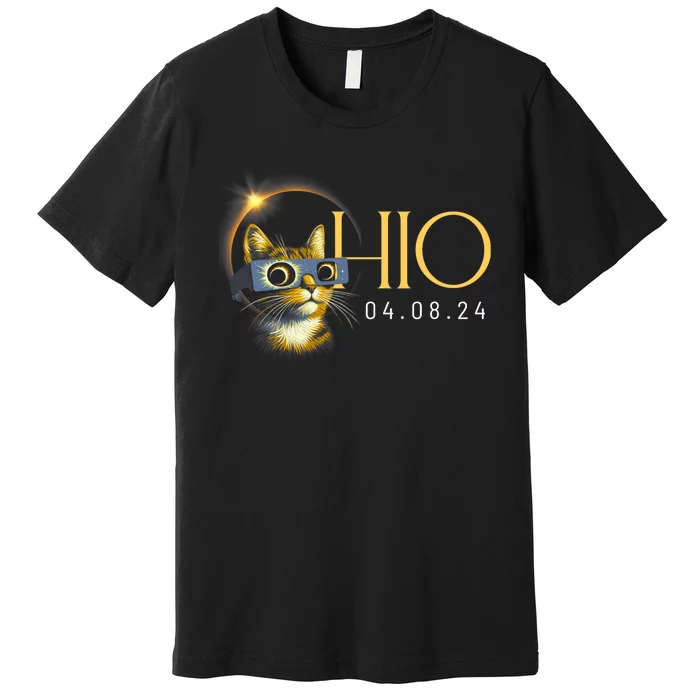 Cat Wearing Total Solar Eclipse Glasses 2024 State Ohio Totality April 8 2024 Premium T-Shirt