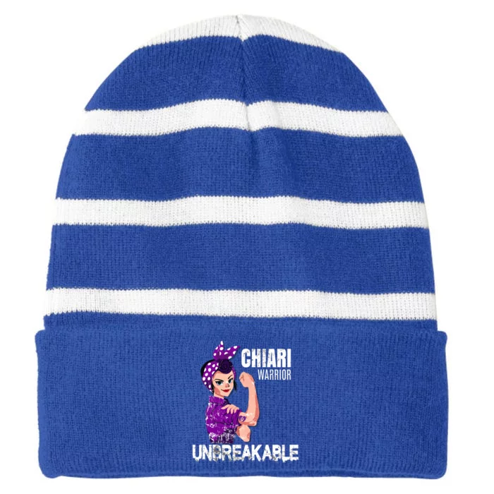 Chiari Warrior Unbreakable Awareness Cool Gift Striped Beanie with Solid Band