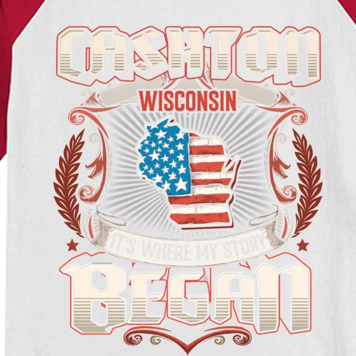 Cashton Wisconsin Usa Flag Independence Day Gift Kids Colorblock Raglan Jersey