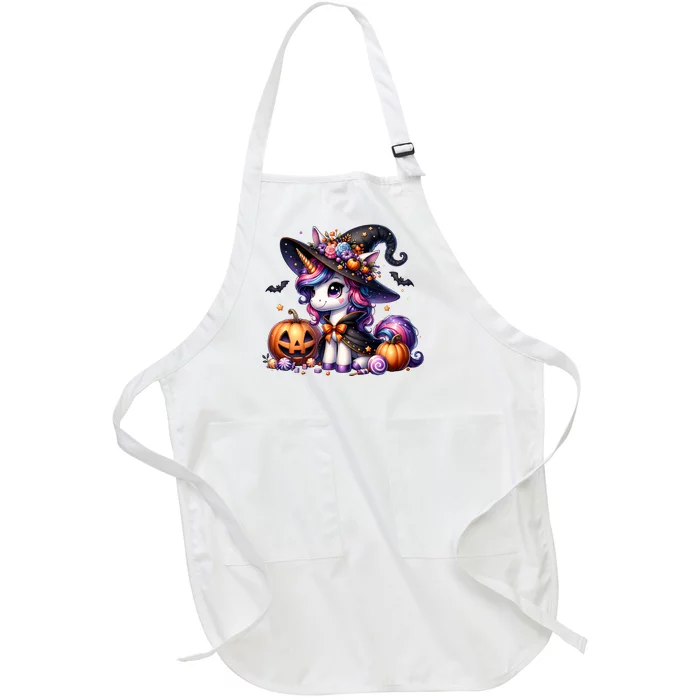 Cute Witchy Unicorn Halloween Girl Women Funny Full-Length Apron With Pocket