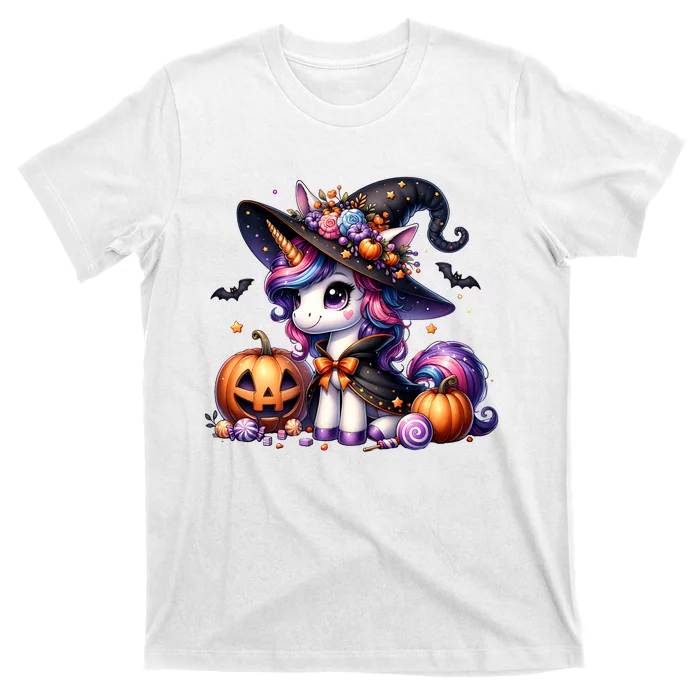 Cute Witchy Unicorn Halloween Girl Women Funny T-Shirt