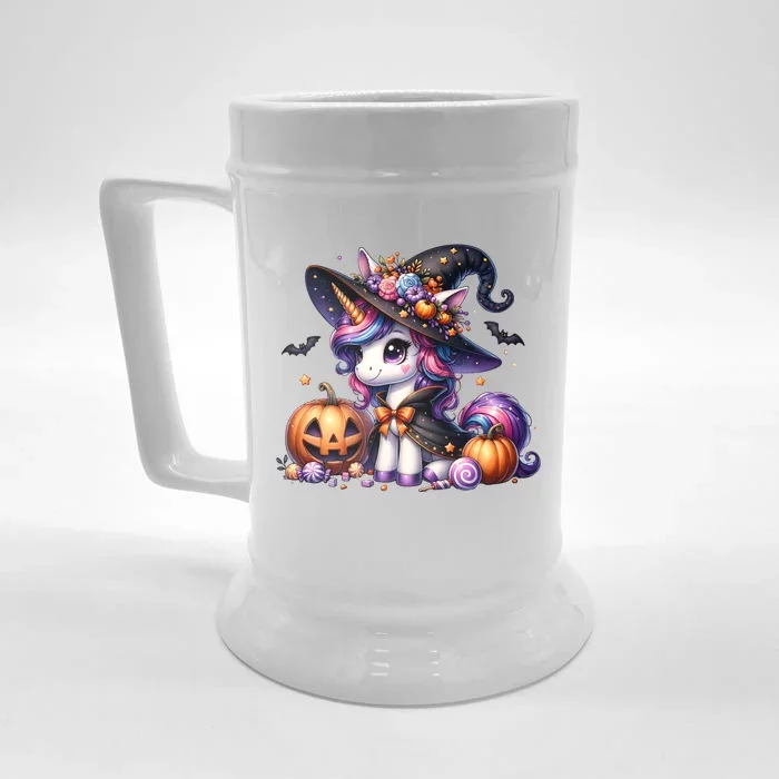 Cute Witchy Unicorn Halloween Girl Women Funny Front & Back Beer Stein