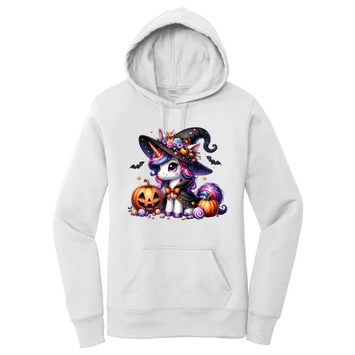 Cute Witchy Unicorn Halloween Girl Women Funny Women's Pullover Hoodie