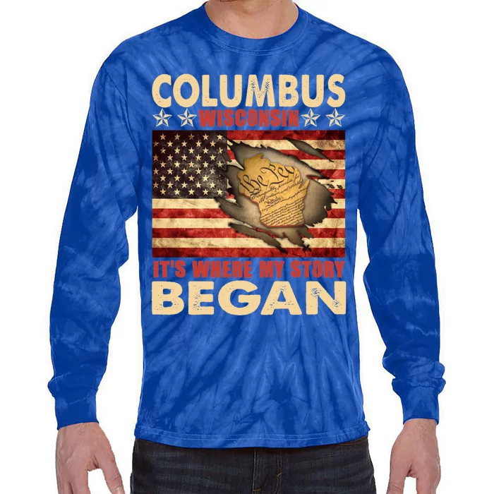 Columbus Wisconsin Usa Flag Independence Day Gift Tie-Dye Long Sleeve Shirt