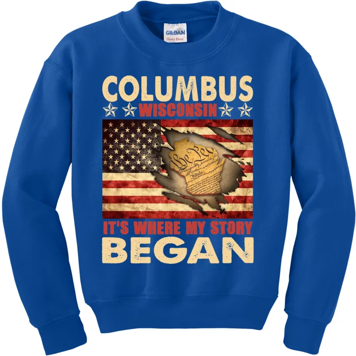 Columbus Wisconsin Usa Flag Independence Day Gift Kids Sweatshirt