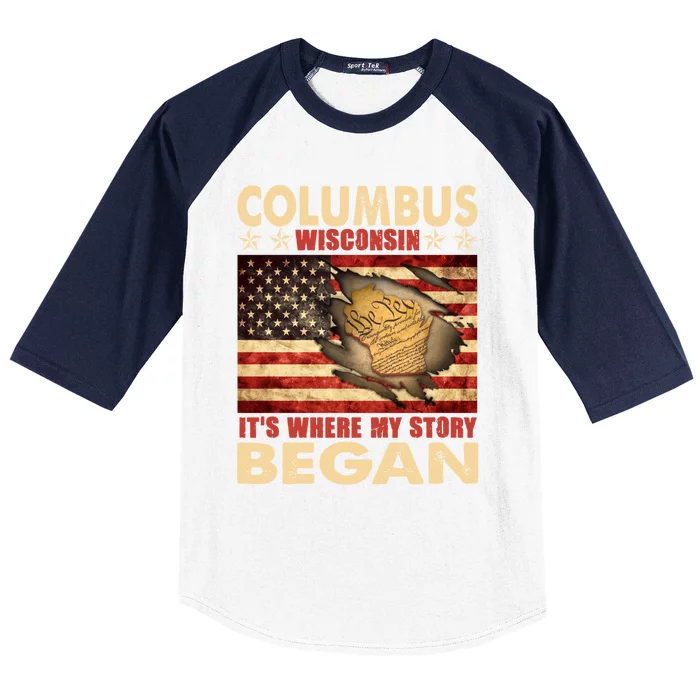 Columbus Wisconsin Usa Flag Independence Day Gift Baseball Sleeve Shirt