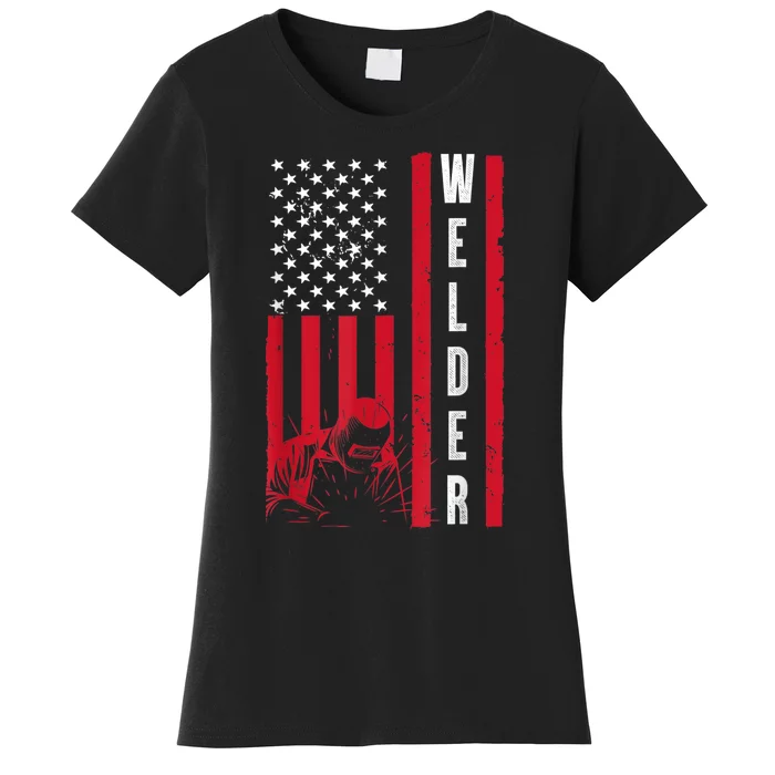 Cool Welding US Flag Art For Men Women Welder Welding Lover Women's T-Shirt