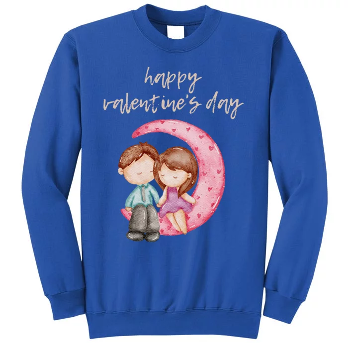 Cute Watercolor Valentine's Day Happy Love Day For Couples Cool Gift Tall Sweatshirt