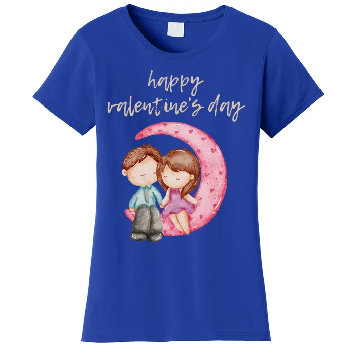 Cute Watercolor Valentine's Day Happy Love Day For Couples Cool Gift Women's T-Shirt