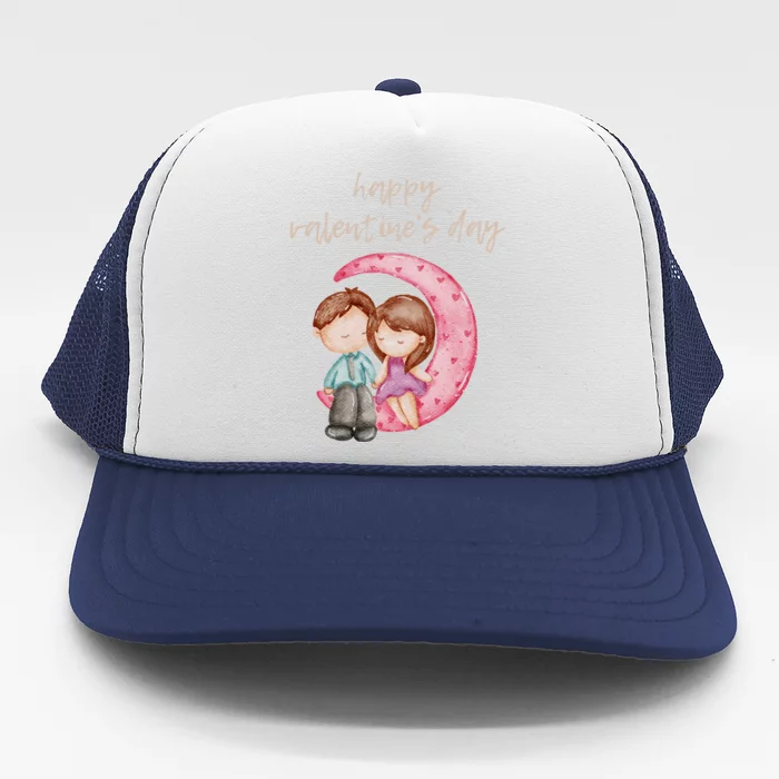 Cute Watercolor Valentine's Day Happy Love Day For Couples Cool Gift Trucker Hat