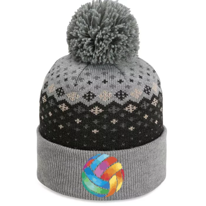 Colorful Watercolor Vollyball The Baniff Cuffed Pom Beanie