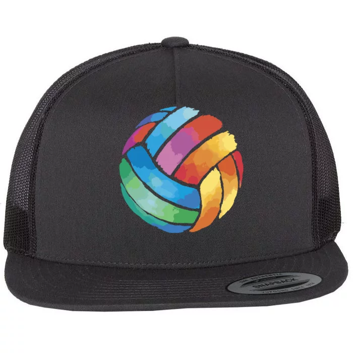 Colorful Watercolor Vollyball Flat Bill Trucker Hat