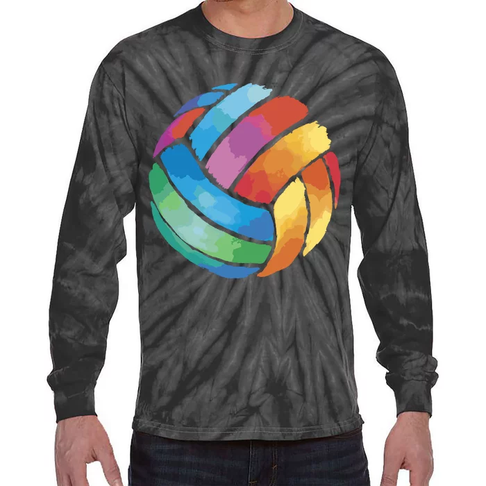 Colorful Watercolor Vollyball Tie-Dye Long Sleeve Shirt