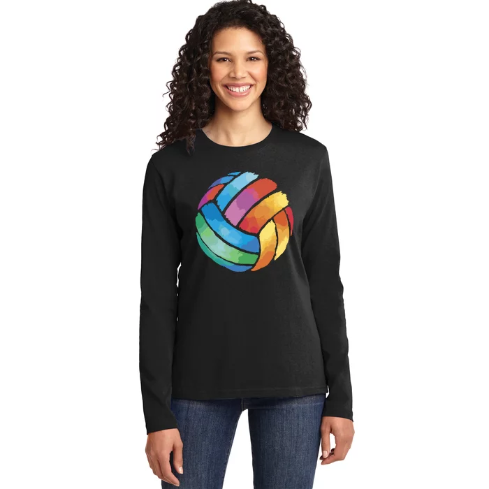 Colorful Watercolor Vollyball Ladies Long Sleeve Shirt