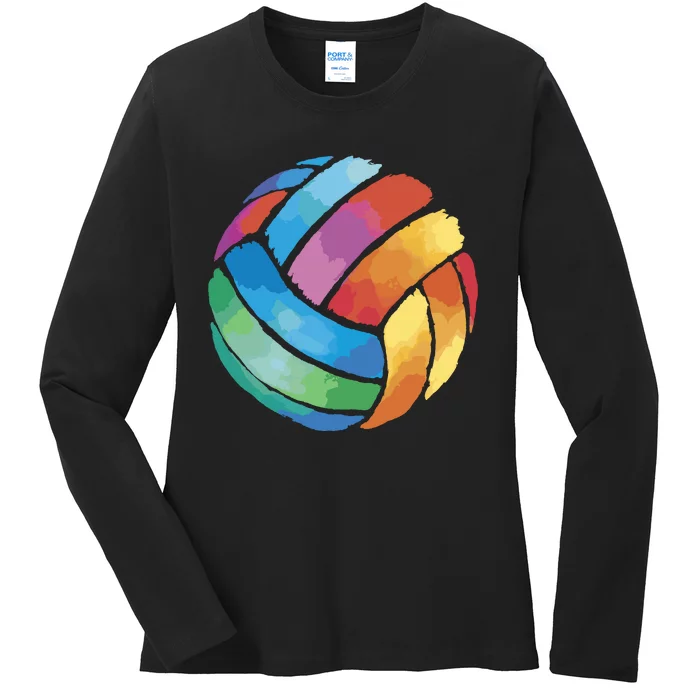 Colorful Watercolor Vollyball Ladies Long Sleeve Shirt