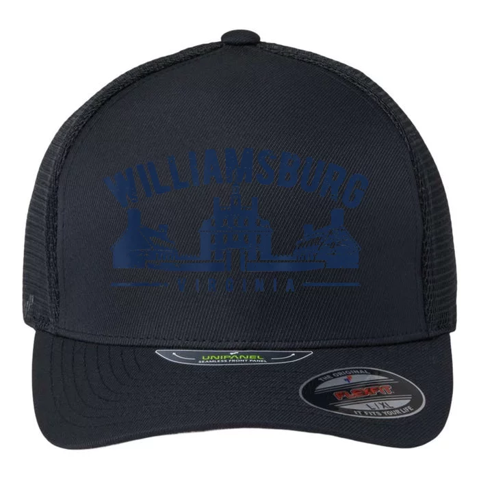 Colonial Williamsburg Virginia Vintage Distressed Style Flexfit Unipanel Trucker Cap