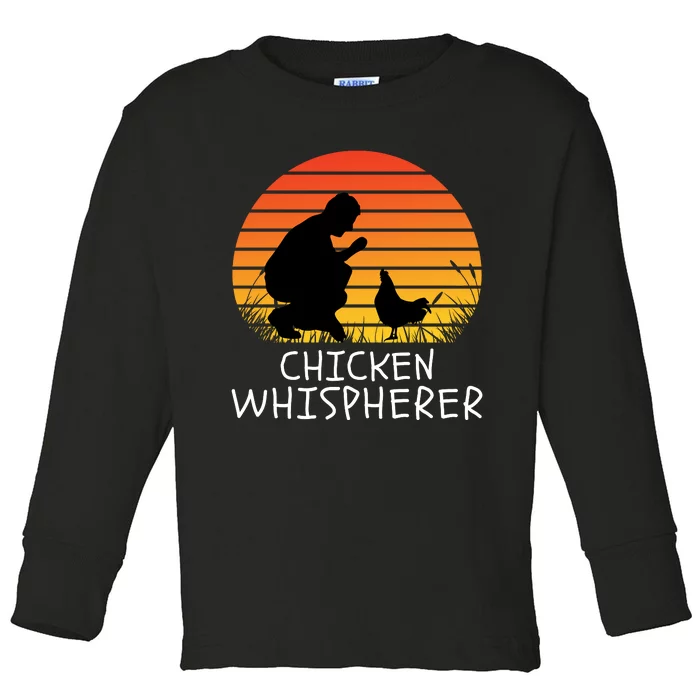 Chicken Whisperer With Retro Sunset, Funny Chickens, Farmer Toddler Long Sleeve Shirt