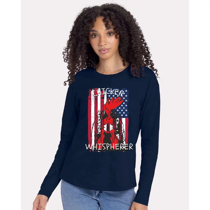 Chicken Whisperer With Grudge USA Flag, Funny Backyard Chickens Womens Cotton Relaxed Long Sleeve T-Shirt