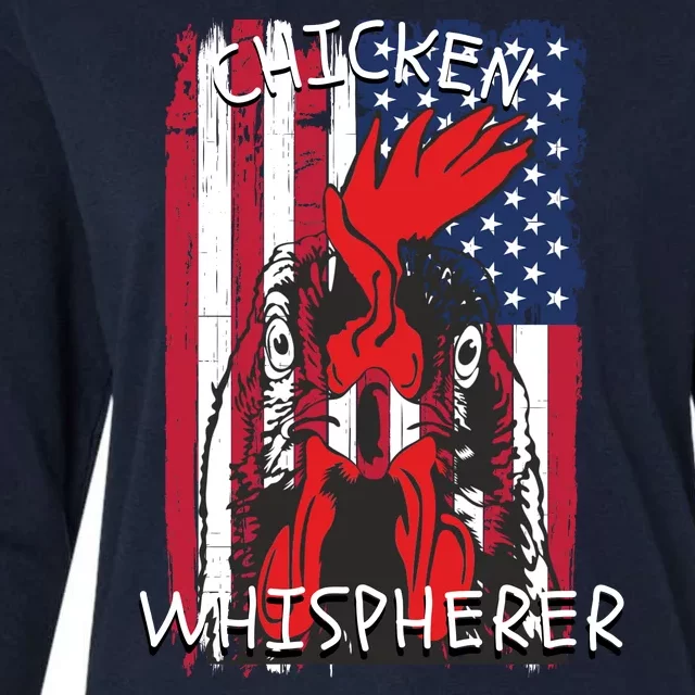 Chicken Whisperer With Grudge USA Flag, Funny Backyard Chickens Womens Cotton Relaxed Long Sleeve T-Shirt